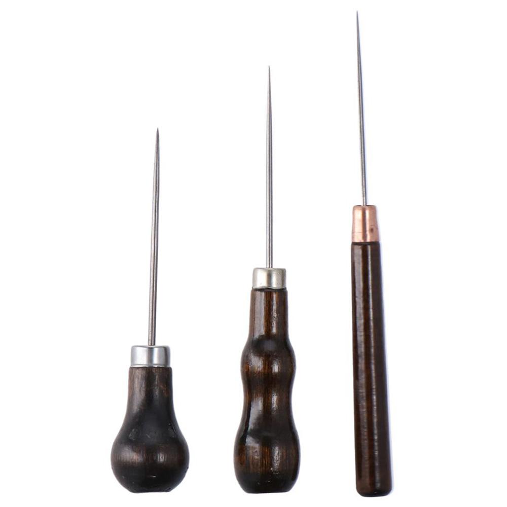 Leatherwork Accessories - 3 Stuks Houten Handvat Krasgereedschap, Lederen