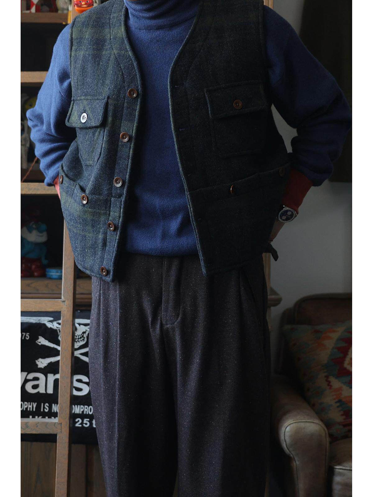 Leather Work Vest For Men - Secondorder FW24 6-zakken werkvest Klassiek geruit