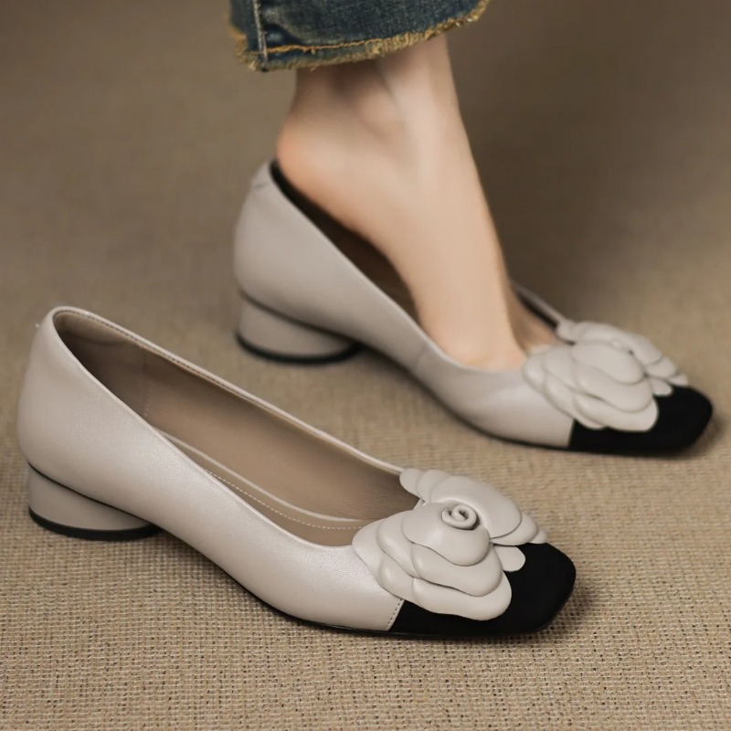 Leather Work Heels - Plus size 34-41 vrouwen schapenvacht mix