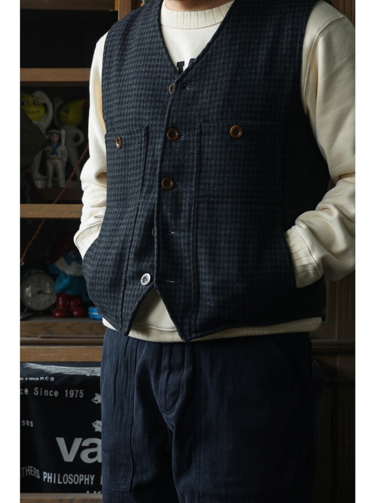 Leather Work Vest For Men - Secondorder FW24 Vintage wollen werkvest Klassiek