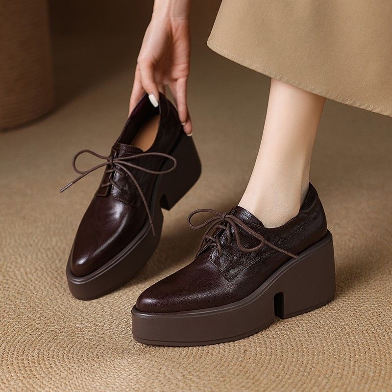 Leatherwork In French - Dames Franse zachte leren plateau loafers