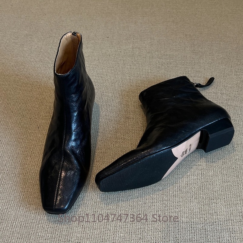 Leatherwork In French - Schapenvacht Retro Franse Vierkante Teen Enkellaarzen