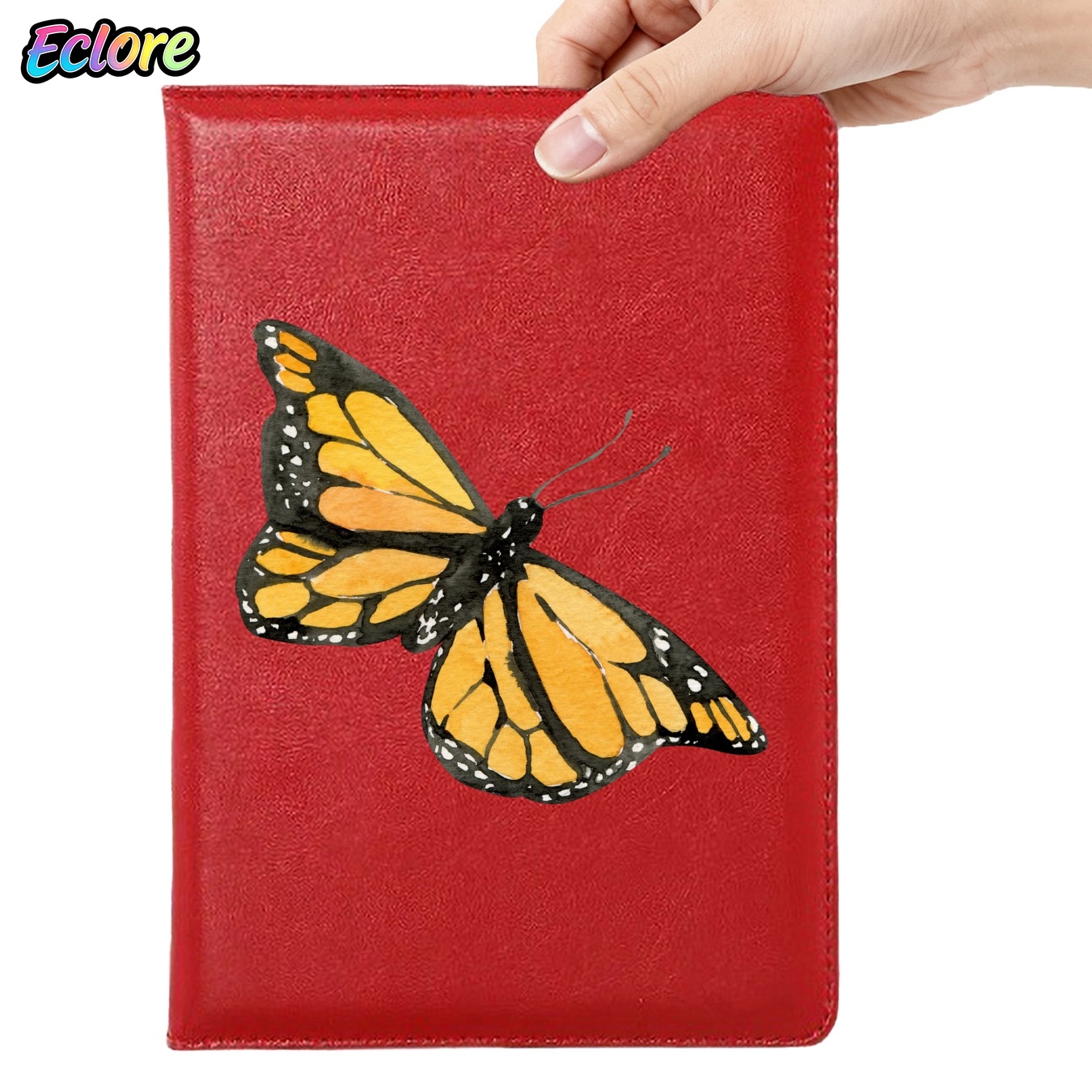 Leatherwork Journal - Aquarel oranje vlinder kunstleer notitieboekje A5