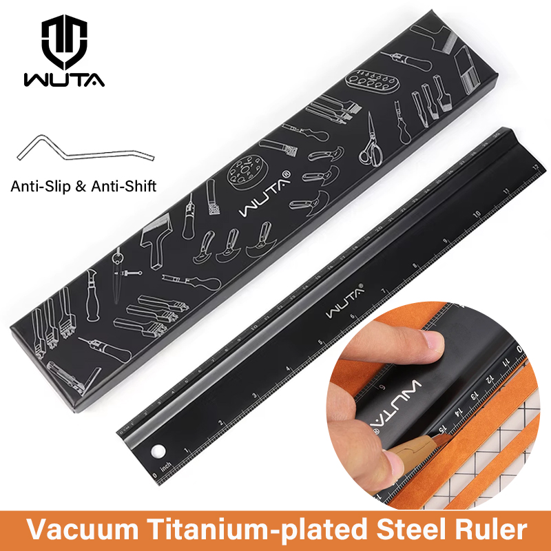 Leatherwork Accessories - WUTA lederen snijliniaal veiligheidsliniaal titanium verguld