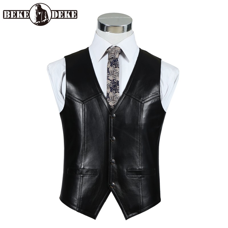 Leather Work Vest For Men - Echt leer schapenvacht vest heren bruin