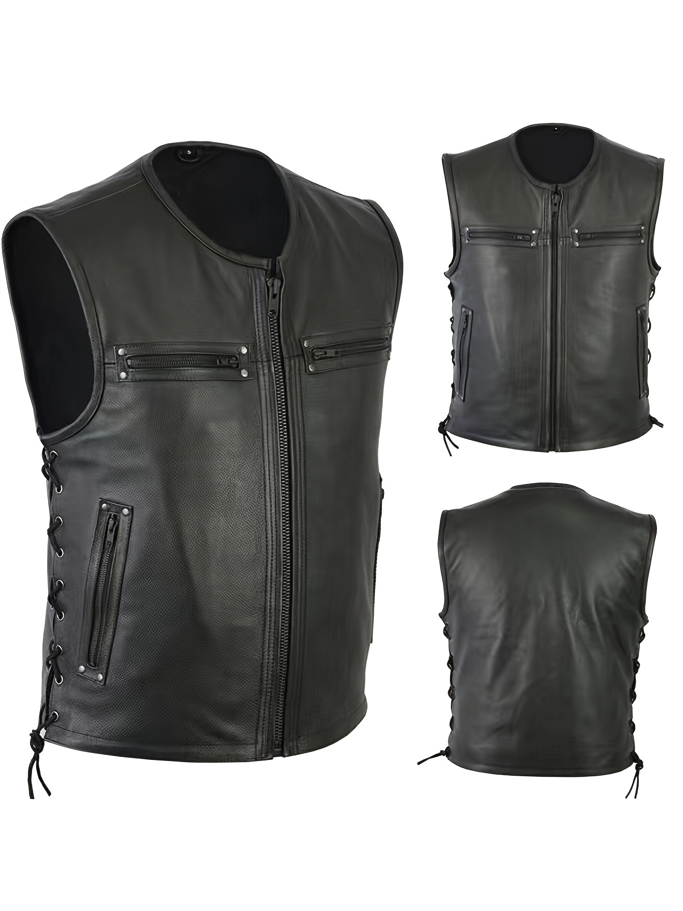 Mannen Effen Kleur Vest Motorf - Leather Work Vest For Men recensie en prijs