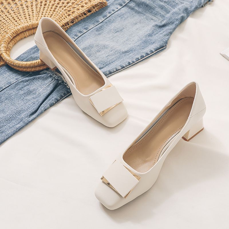 Franse stijl chunky hak pumps, - Leatherwork In French recensie en prijs