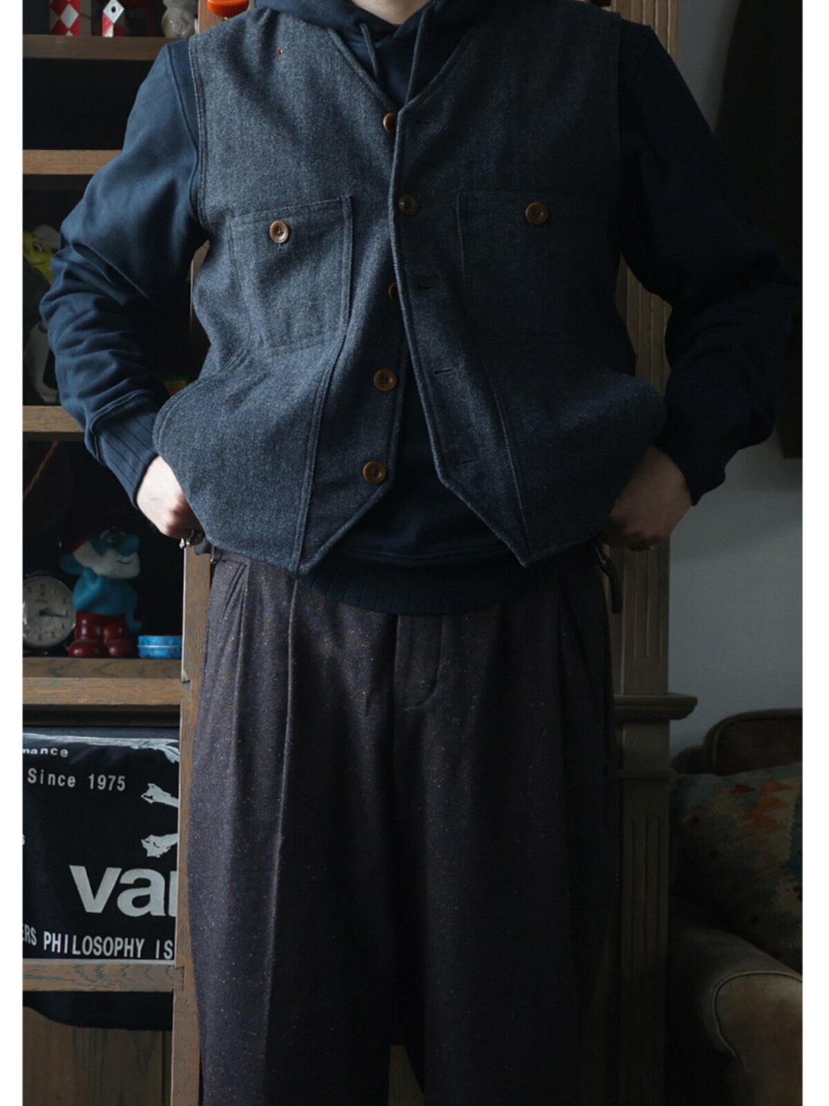 Secondorder FW24 Vintage wolle - Leather Work Vest For Men recensie en prijs