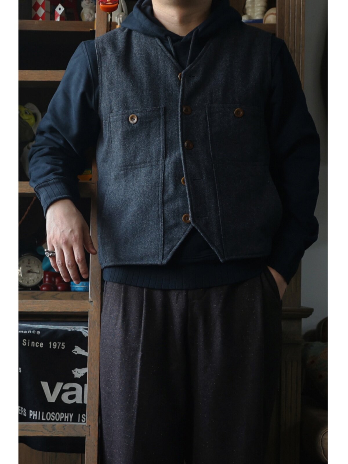 Secondorder FW24 Vintage wolle - Leather Work Vest For Men recensie en prijs