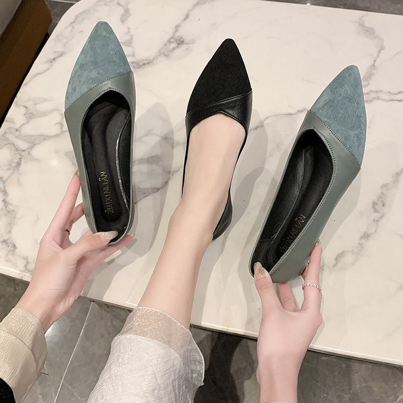 Platte zwarte leren schoenen v - Leather Work Heels recensie en prijs